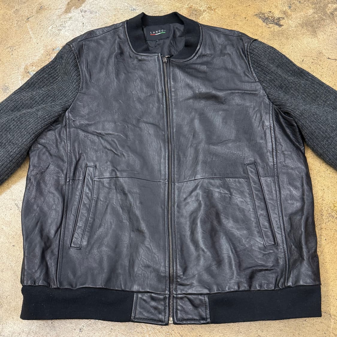 [정품] LANCCI 란찌 가죽 니트 배색 점퍼 b18 상품이미지3