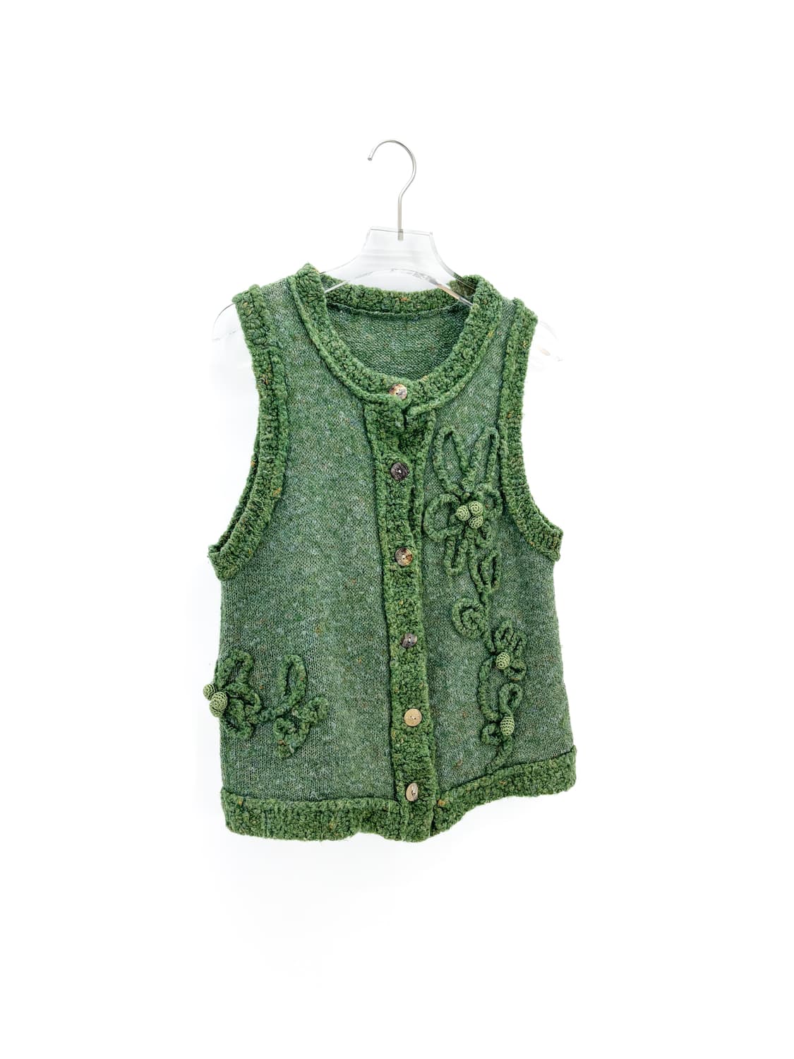 빈티지 그린 플라워 아플리케 니트 베스트 상품이미지4