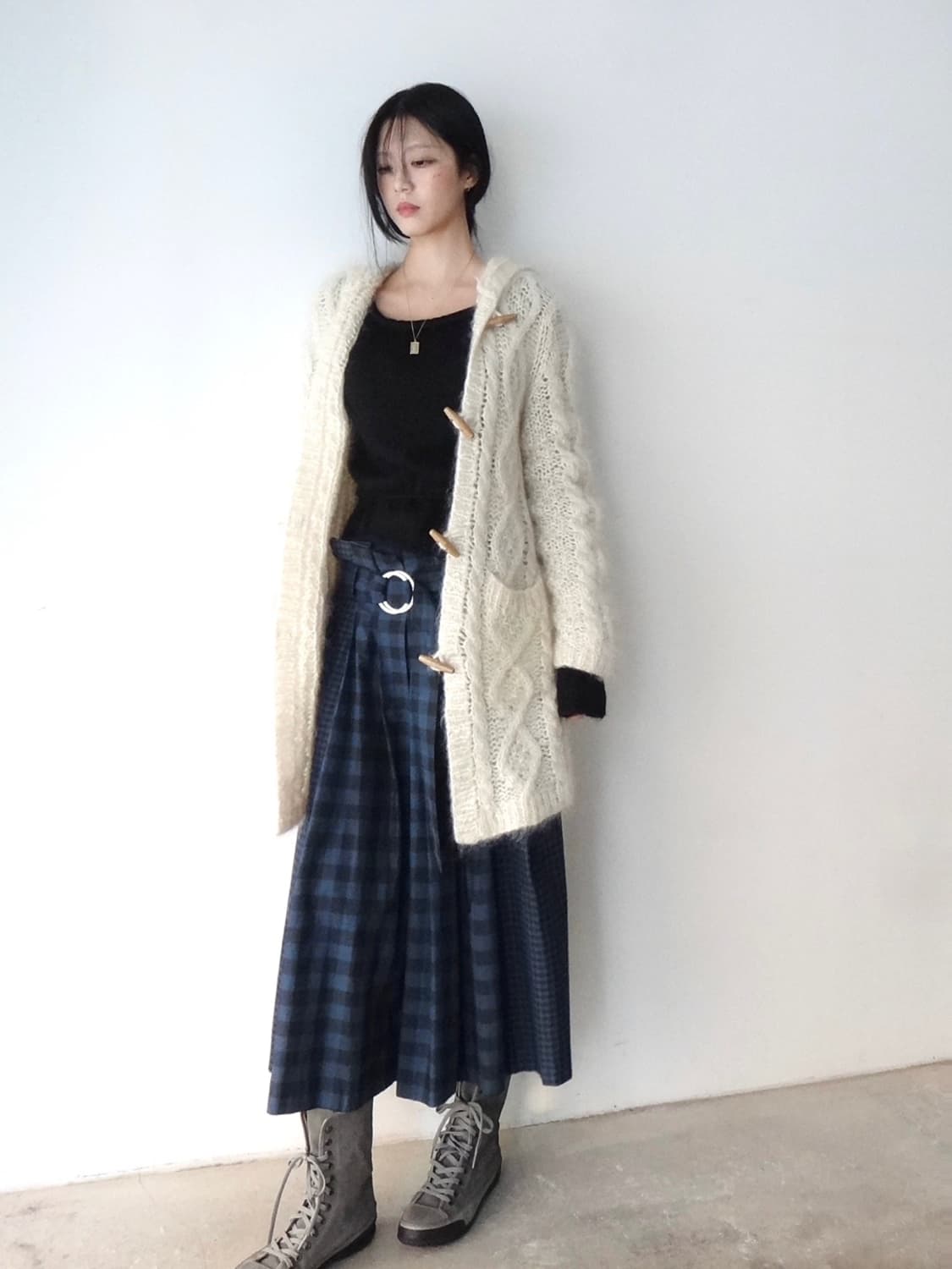 2 verse check belt skirt / navy 상품이미지9