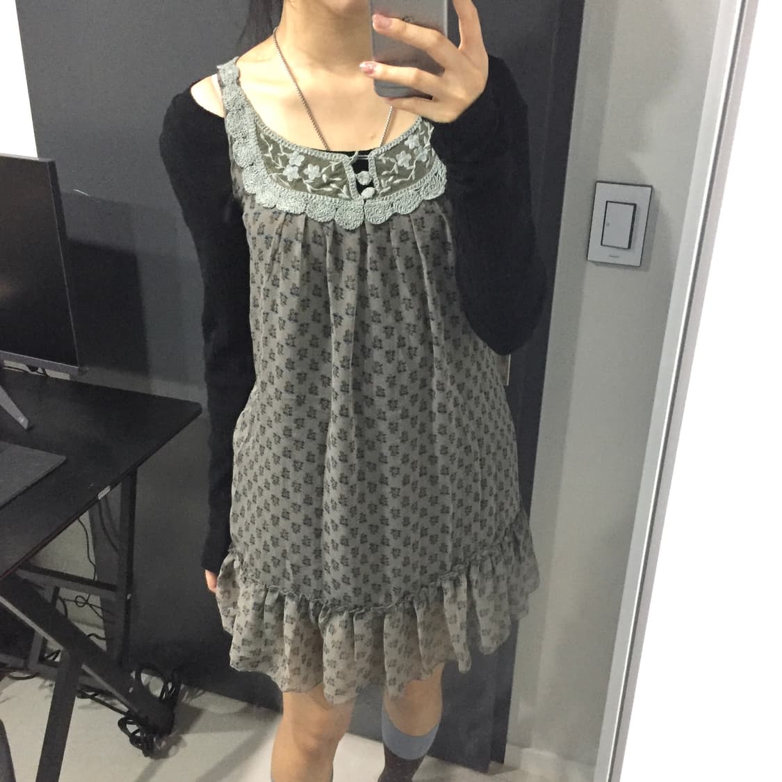 Jpn vintage 페어리 모리걸 레이스 플라워 시스루 원피스 상품이미지3