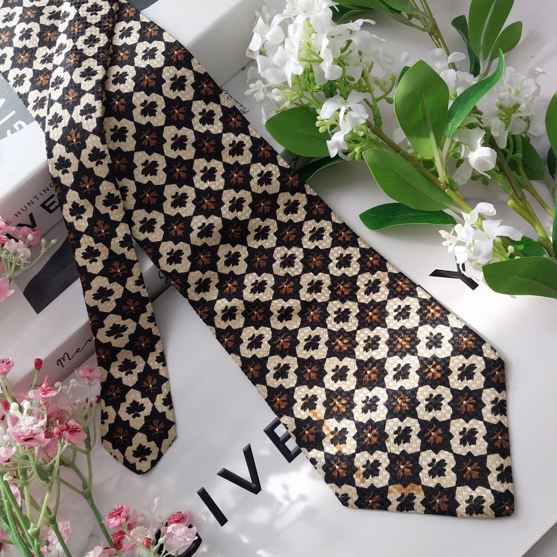지방시 실크 블랙 플로럴 패턴 넥타이 10.7cm B등급 K1977 상품이미지4