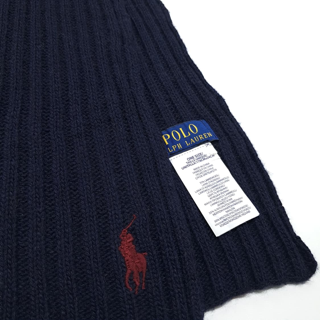 MX342 폴로 랄프로렌 다크네이비 리브드 램스울 니트 목도리 머플러 상품이미지5