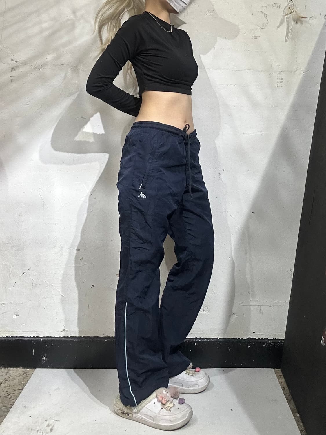 아디다스 네이비 와이드 트랙 팬츠 사이드 라인 바지 S 상품이미지1