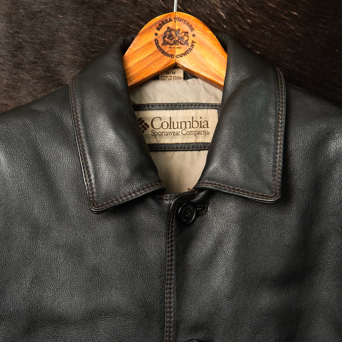 [105] 90s 컬럼비아 레더 카 코트 블랙  상품이미지2