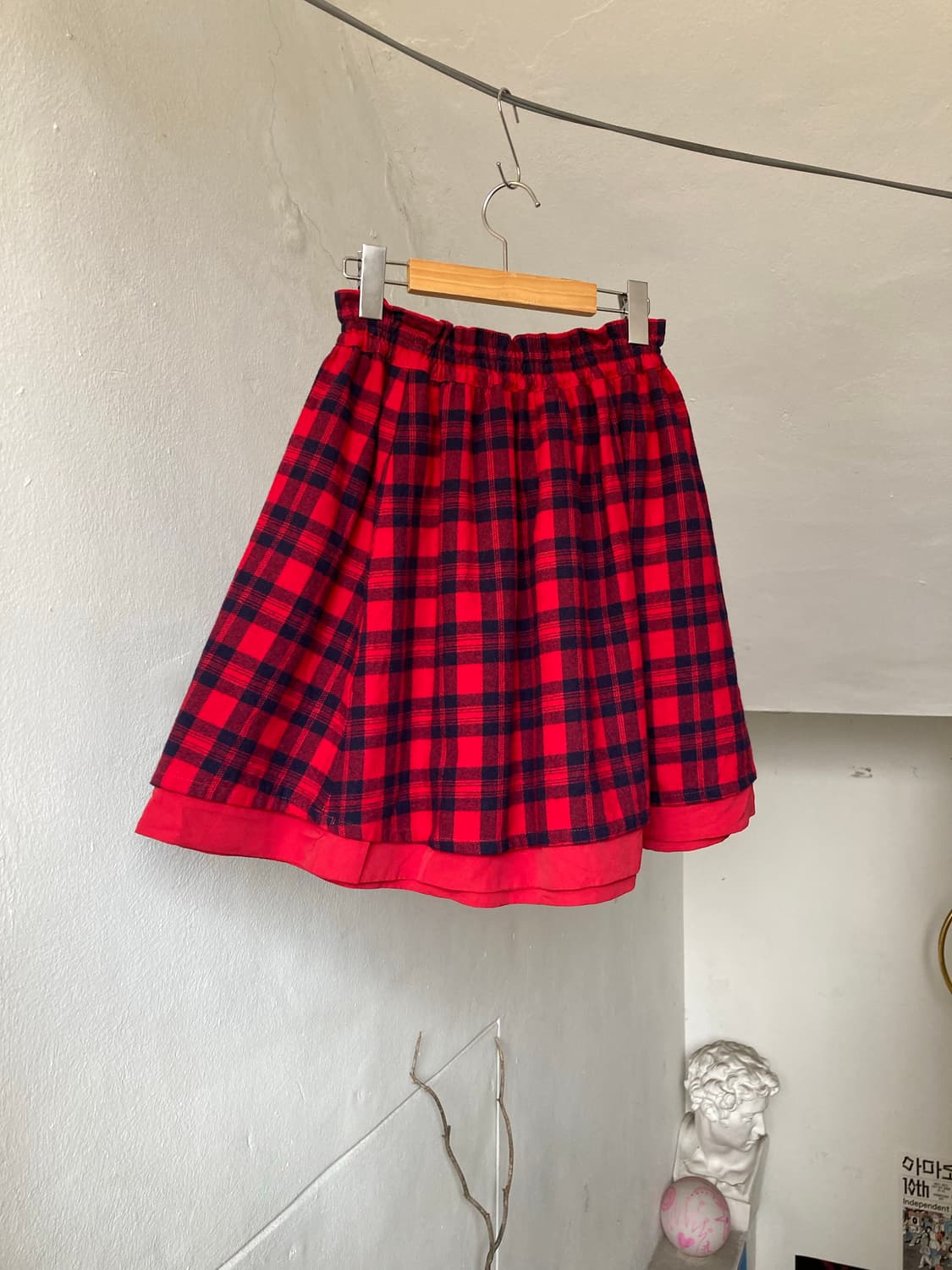 레드 타탄 체크 울 레이어드 스커트 상품이미지5