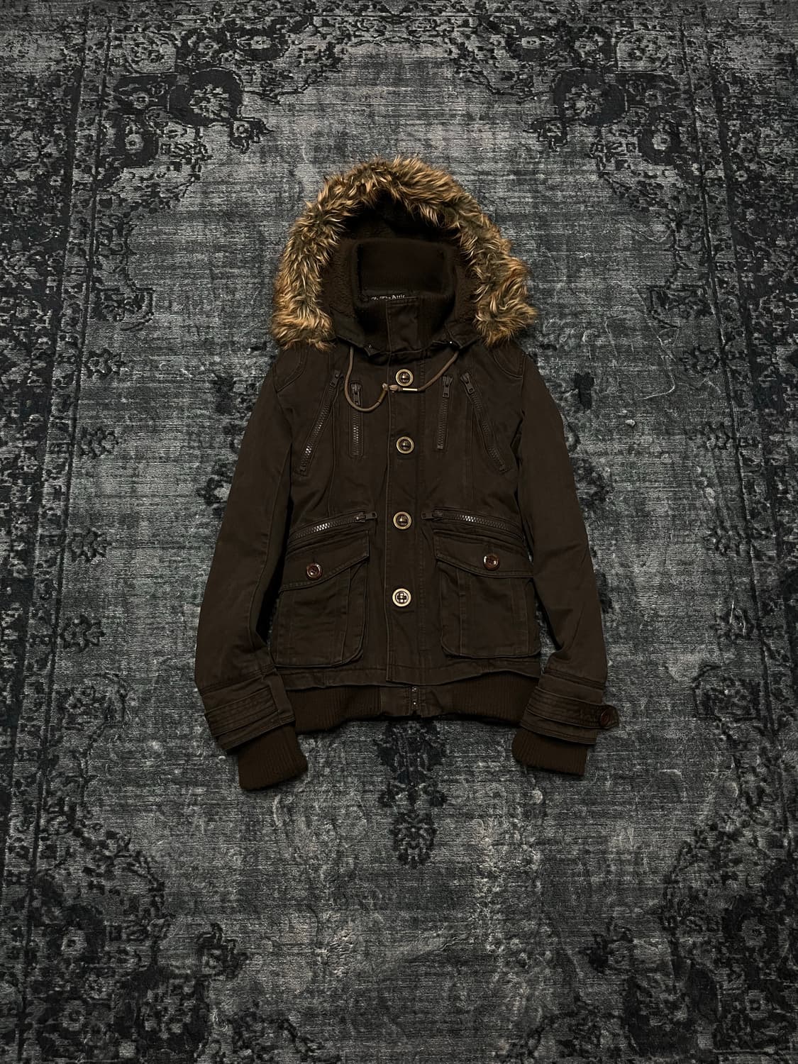 In the attic y2k military fur hood jacke 상품이미지1