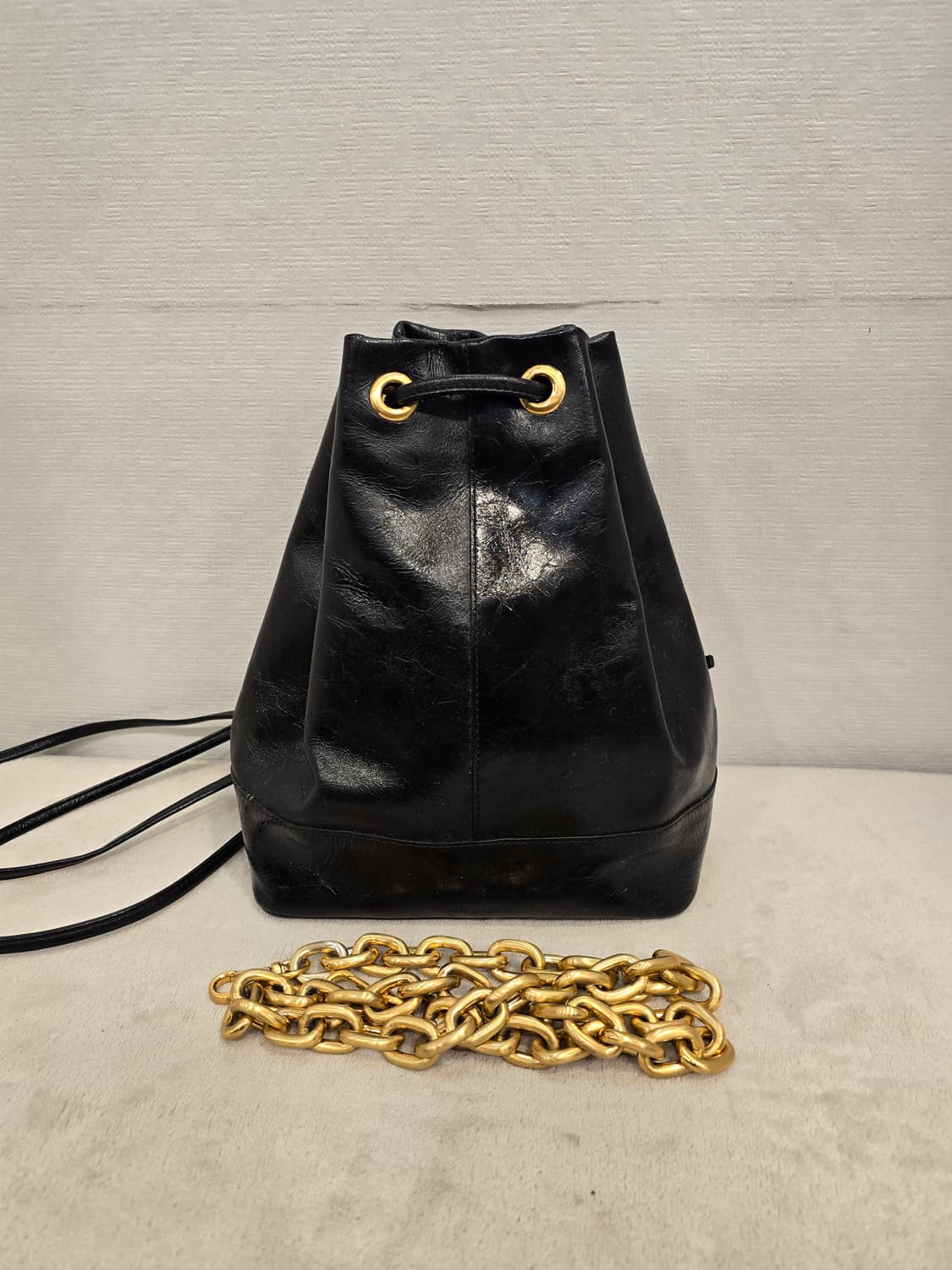 쓰리노크스 블랙 가죽 백팩 버킷백 + 체인 상품이미지1