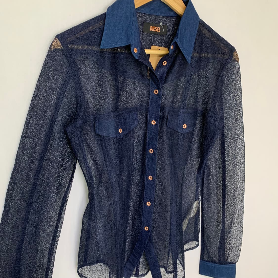 DIESEL 디젤 슬림 라인 시스루 메쉬 포켓 데님 셔츠 빈티지 y2k 상품이미지3