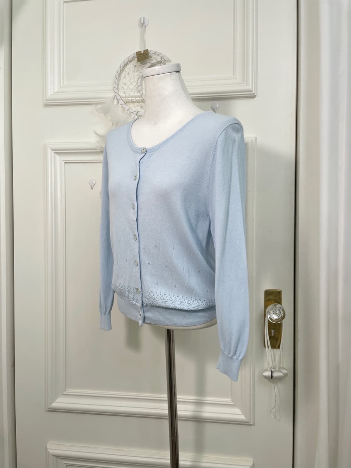 sky blue crochet mint button cardigan 상품이미지2