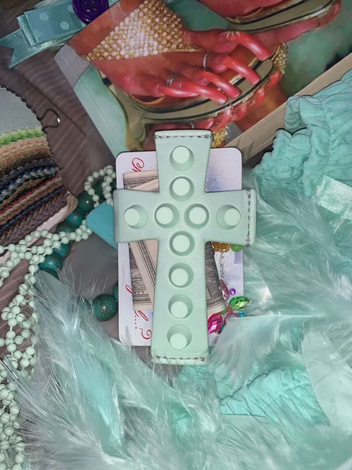 스컬프터 크로스 월렛 Cross Stud Strap Wallet Mint 상품이미지1