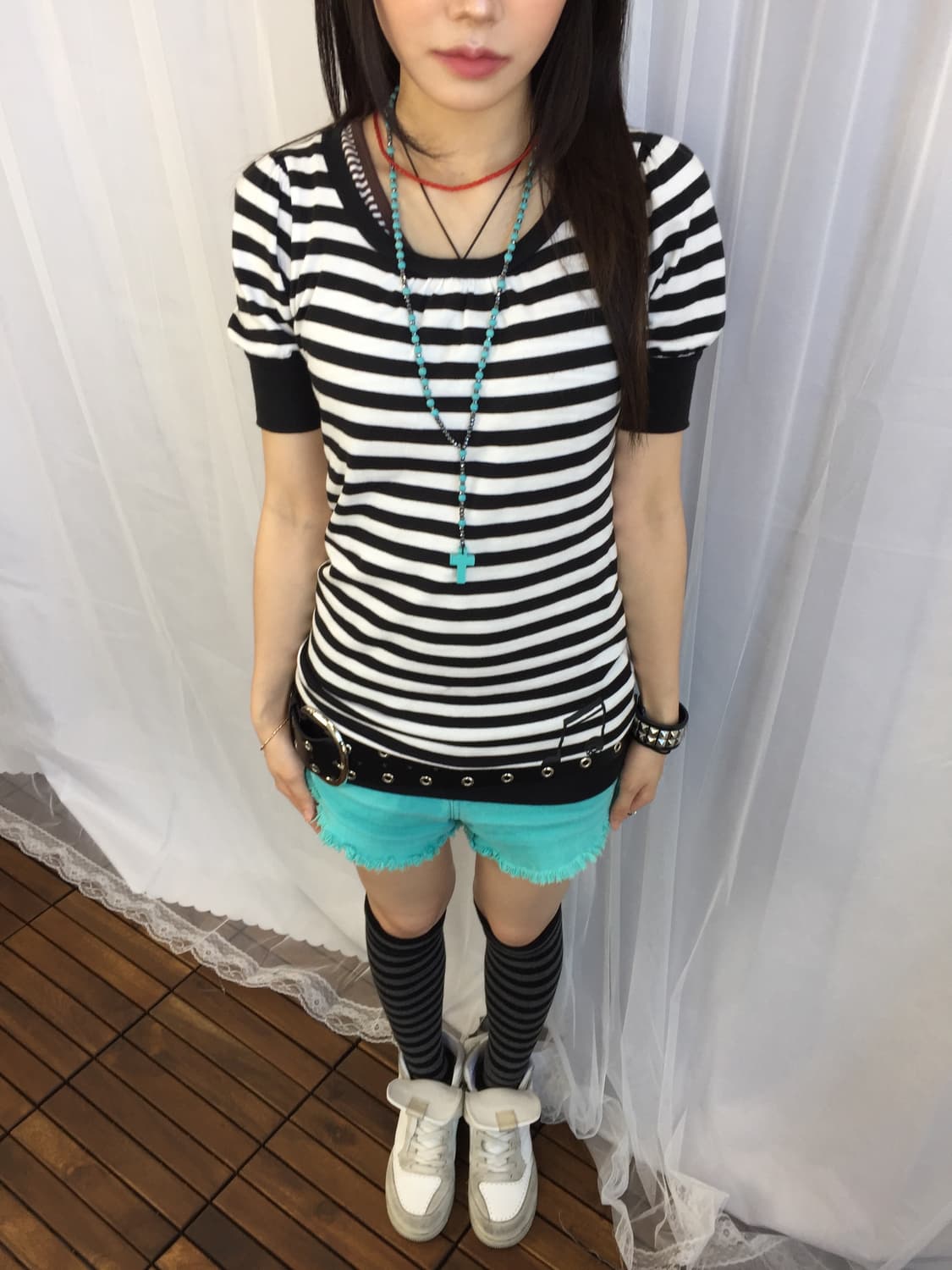 Jpn Y2k Striped Skull Graphic Tunic Top 상품이미지2