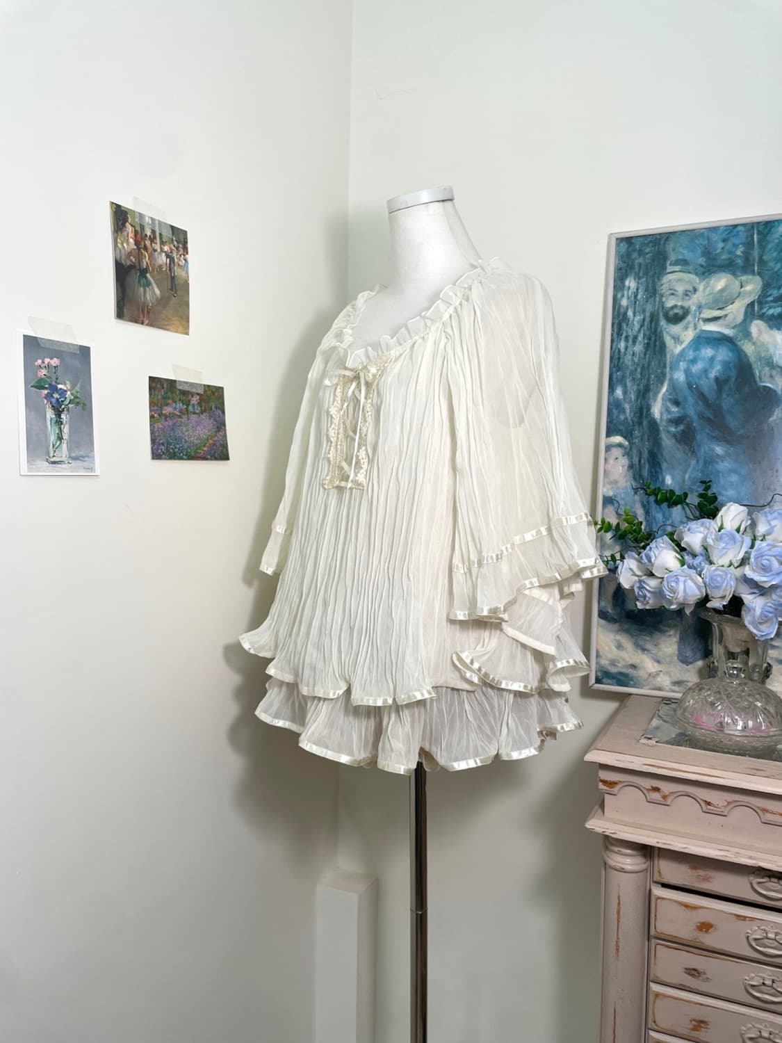SNIDEL ivory crease lace-up cape blouse 상품이미지2