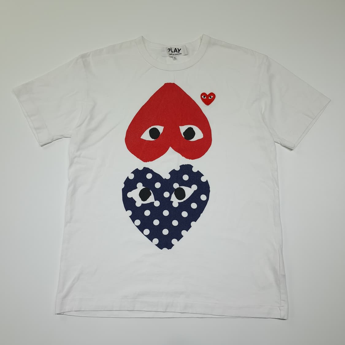 CK079 XL 꼼데가르송플레이 일본판 멀티하트도트 화이트 반팔 티셔츠 상품이미지1