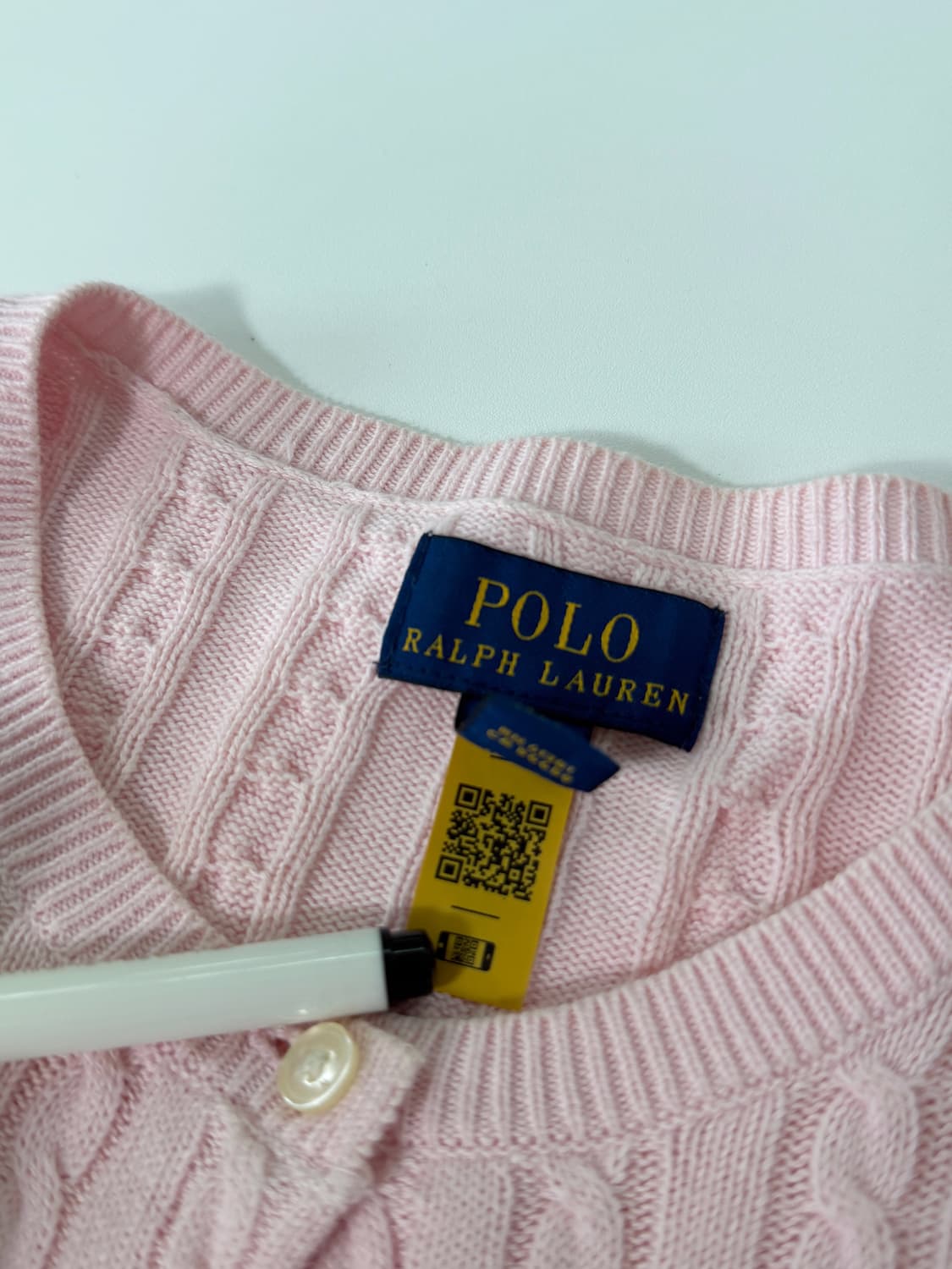 폴로 랄프로렌 QR라벨 베이비핑크 케이블 U넥 가디건 상품이미지6