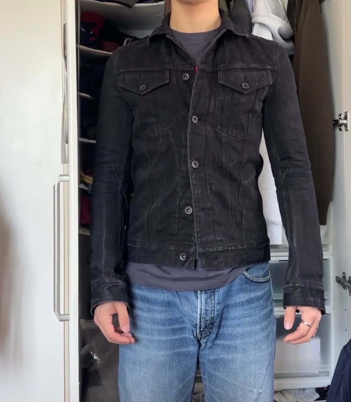 Kazuyuki Kumagai Attachment 데님 자켓 블랙 상품이미지6