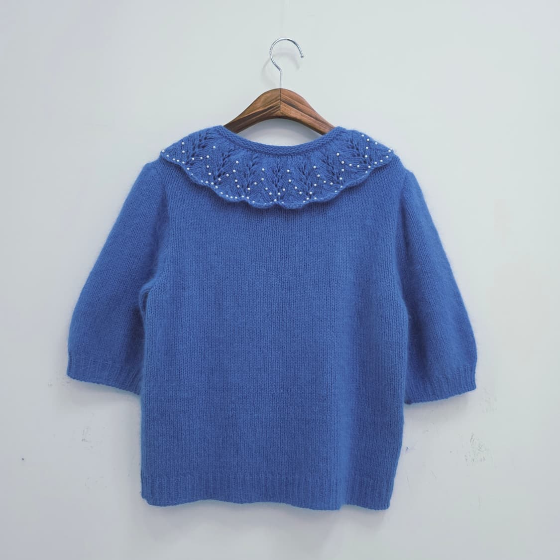 베이비블루  앙고라 빅카라 진주 반팔니트 상품이미지2