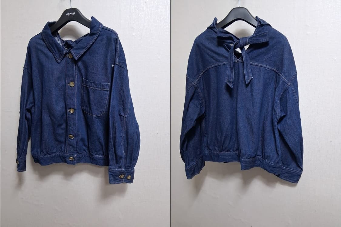 일본빈티지 등파인 백 리본끈 디테일  리본끈 청쟈켓 가오리루즈핏 66까지 상품이미지2