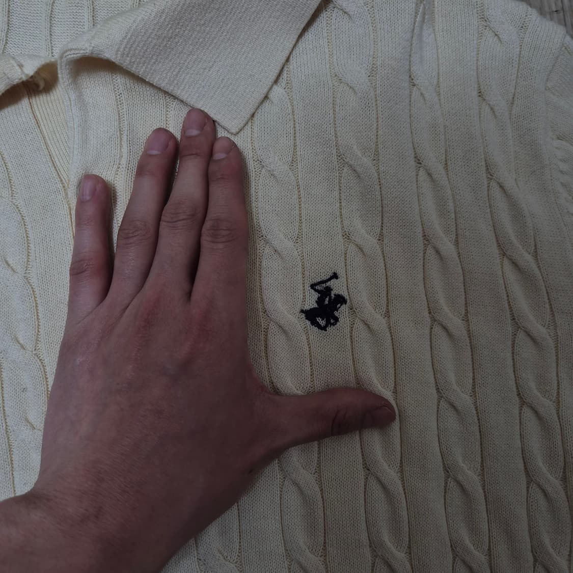 비버리리힐즈폴로클럽 자수로고 카라 케이블 꽈배기 니트 L(100) 상품이미지4