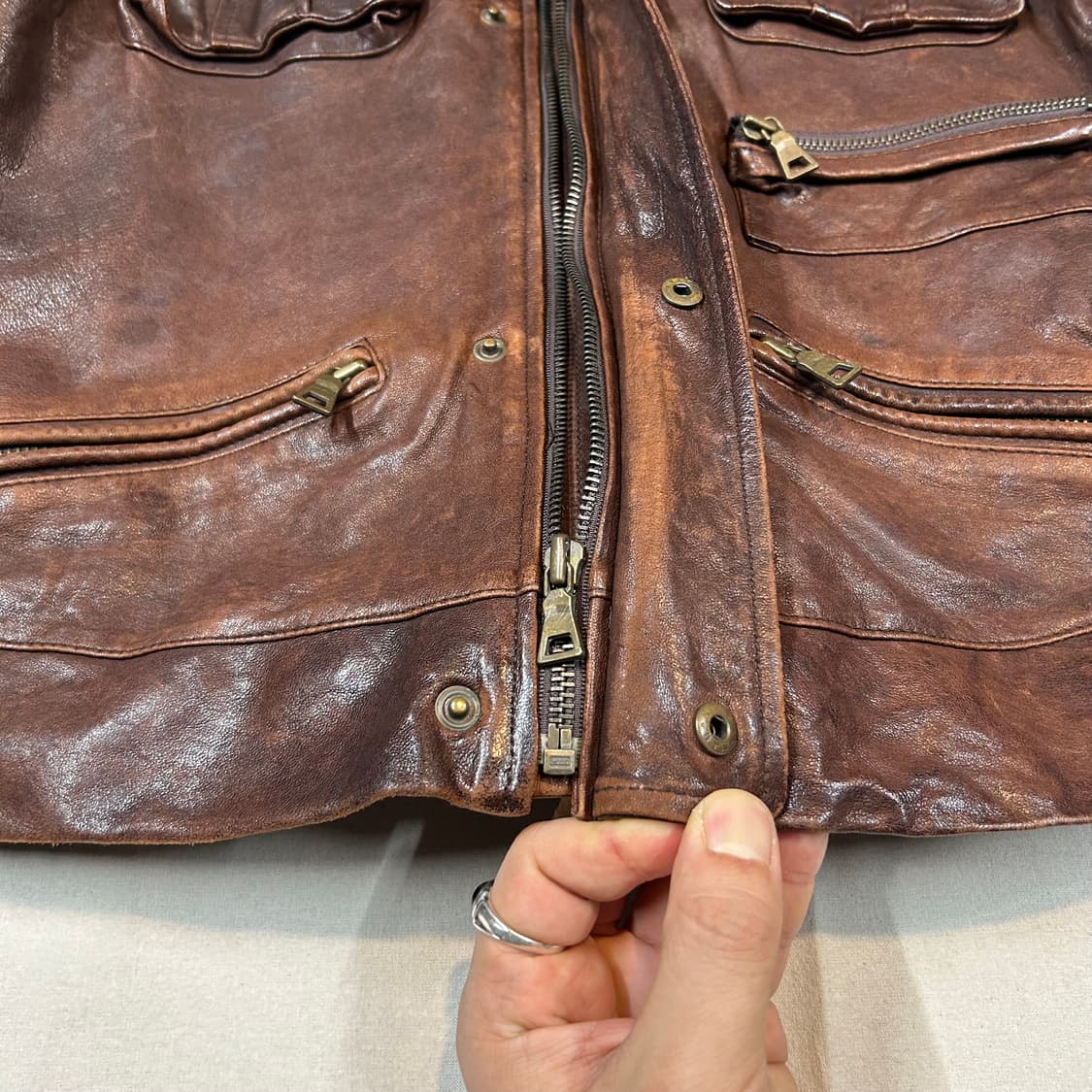 M) 빈티지 멀티 포켓 이탈리안 램스킨 레더 양가죽 자켓 상품이미지5