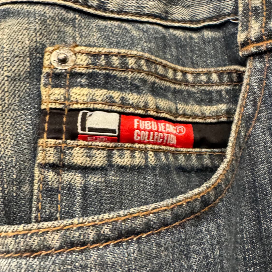 후부 워싱 코듀로이 배색 레터링 데님 팬츠 상품이미지3