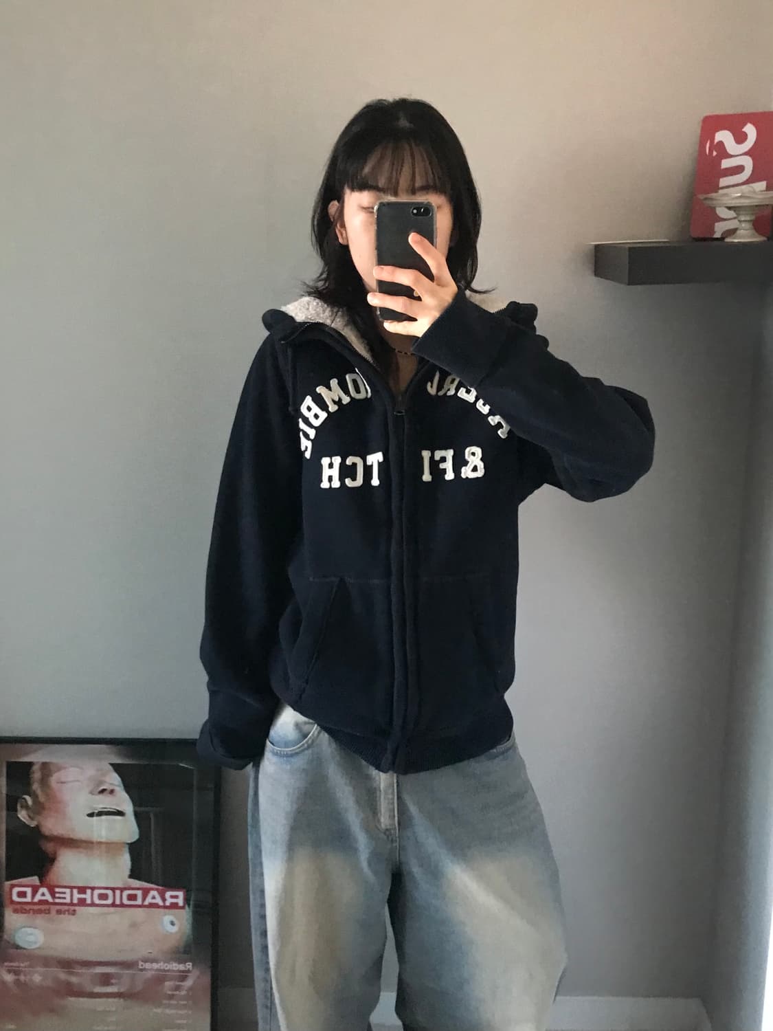 아베크롬비 자수로고 안감 울프죠 후드집업 헤비코튼 상품이미지3