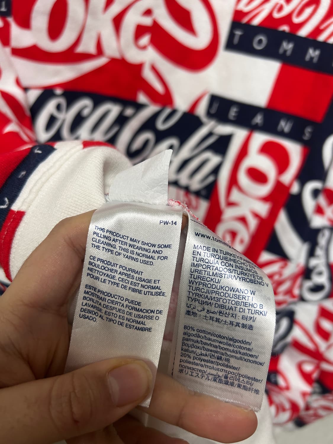 타미진 코카콜라 콜라보 멀티패턴 후드 티셔츠 상품이미지3