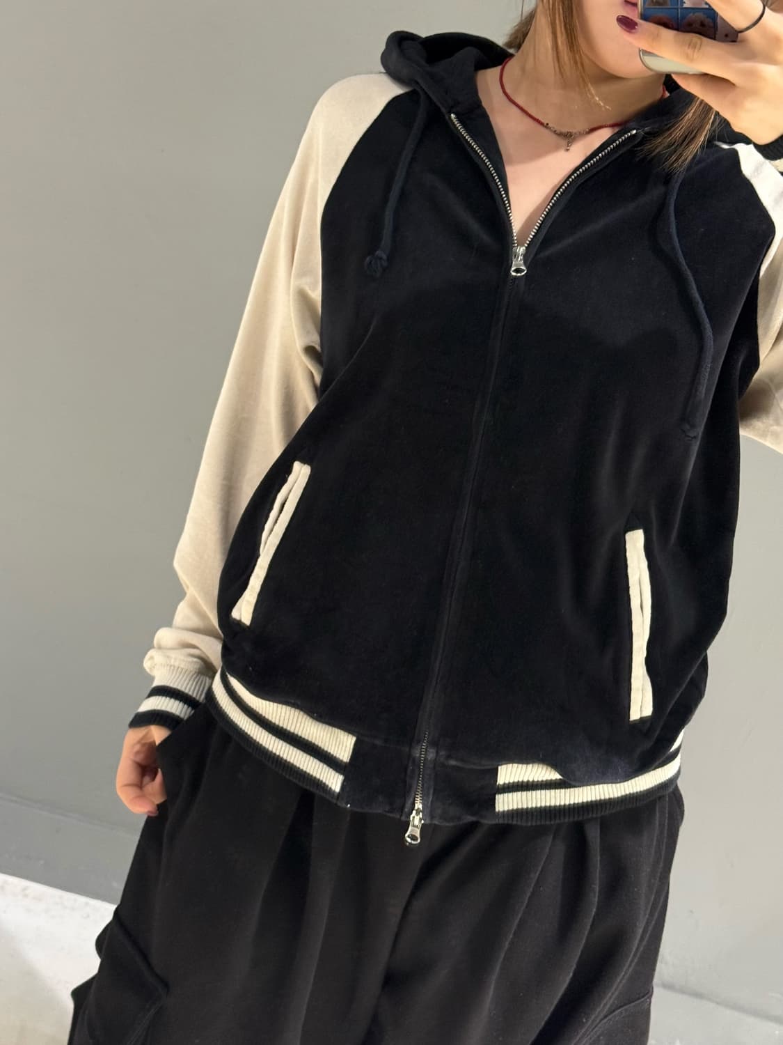 raglan 2-way velvet hood zip-up 상품이미지2