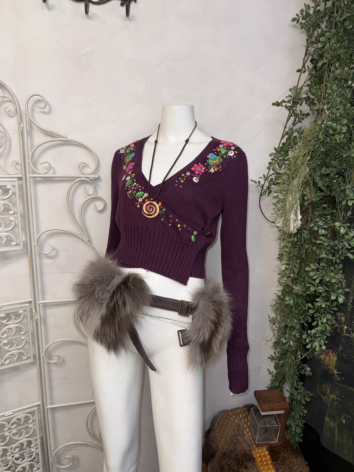 DKNY deep purple fairy beads wrap 가디건 상품이미지1