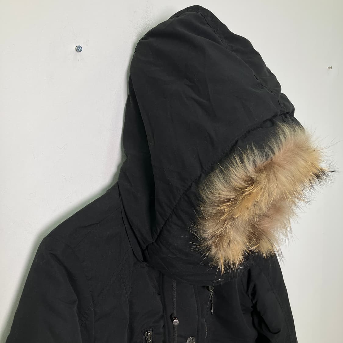 JPN VTG 빈티지 블랙 퍼 후드 롱 야상 점퍼 M 상품이미지4