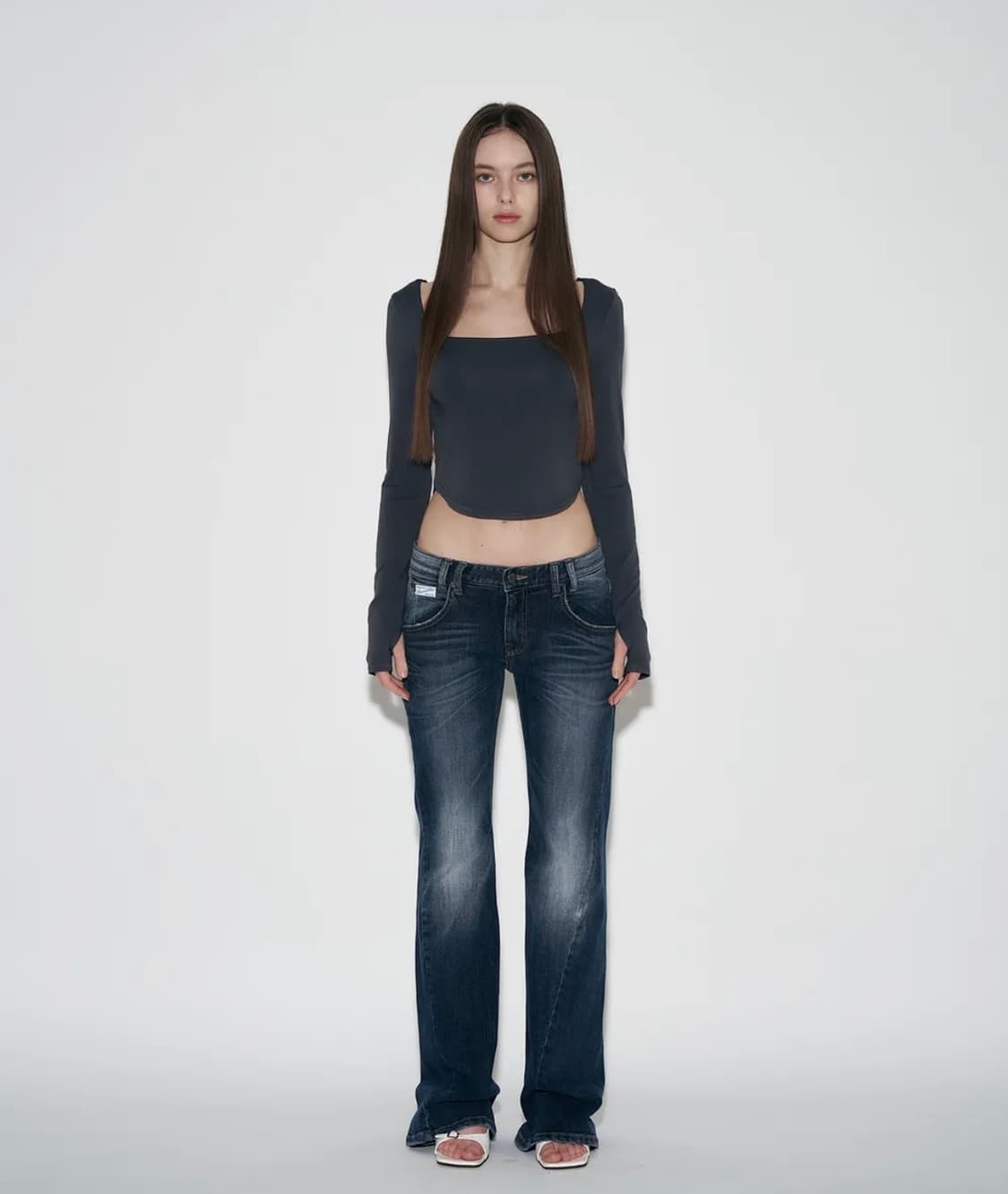 새상품) 플리즈노팔로우 25 빈티지 워싱 부츠컷 블루 S 상품이미지1