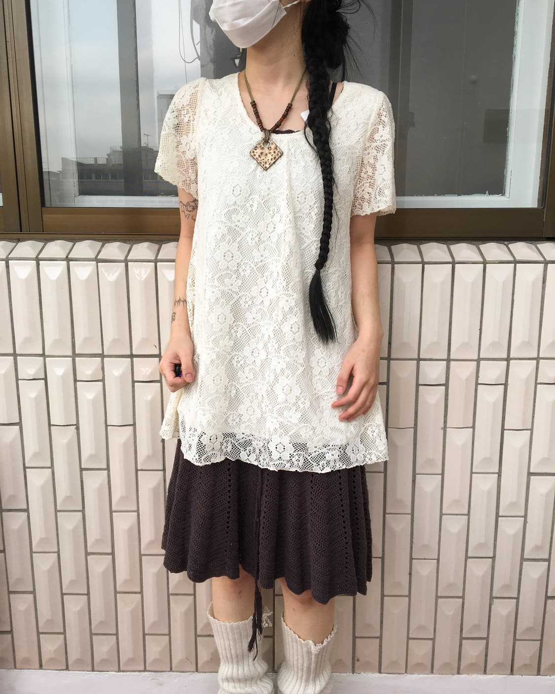 Flower pattern crochet top 상품이미지1