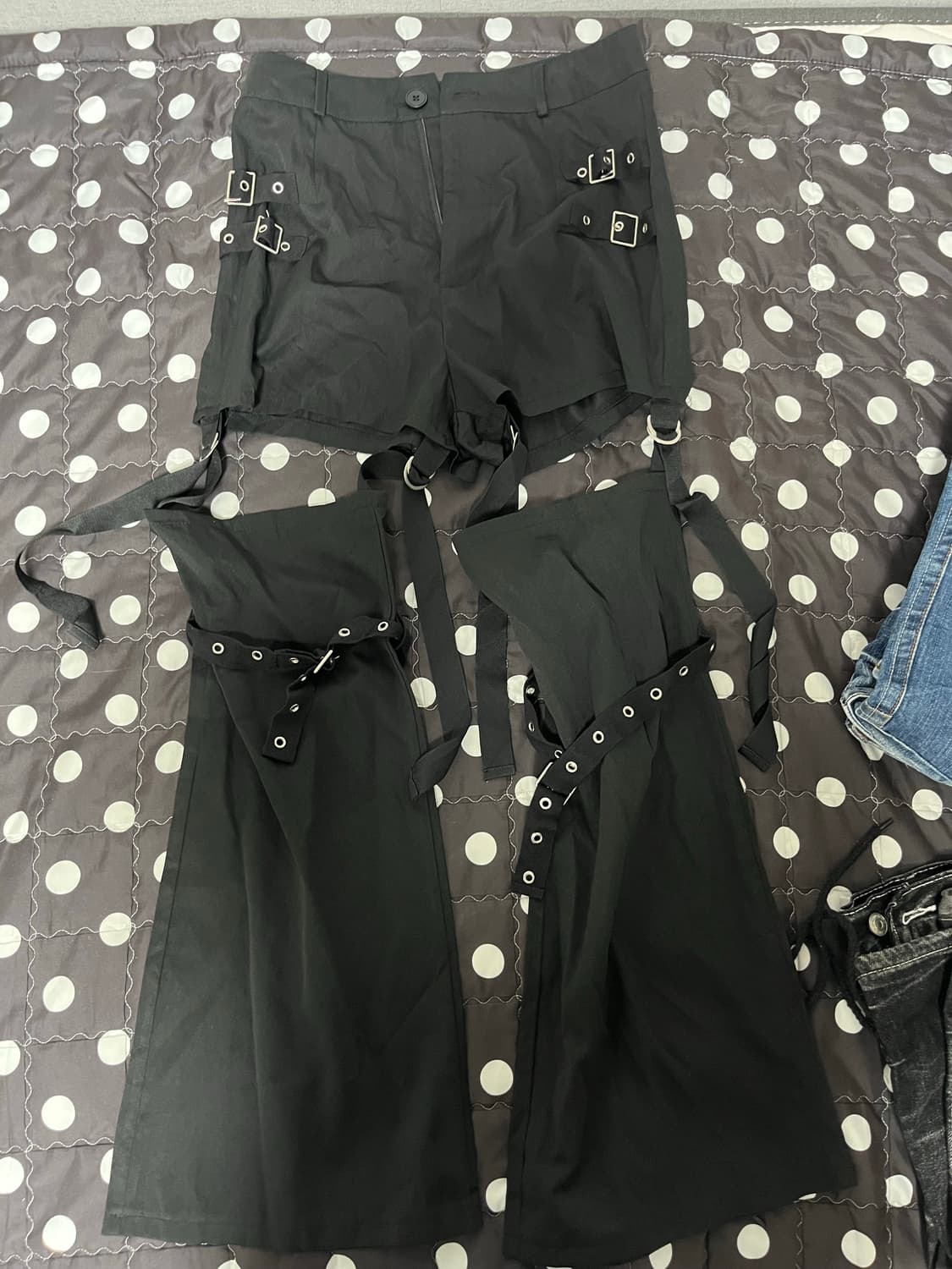 버클 스트랩 고스 펑크 블랙 레그워머 팬츠 반바지 상품이미지1