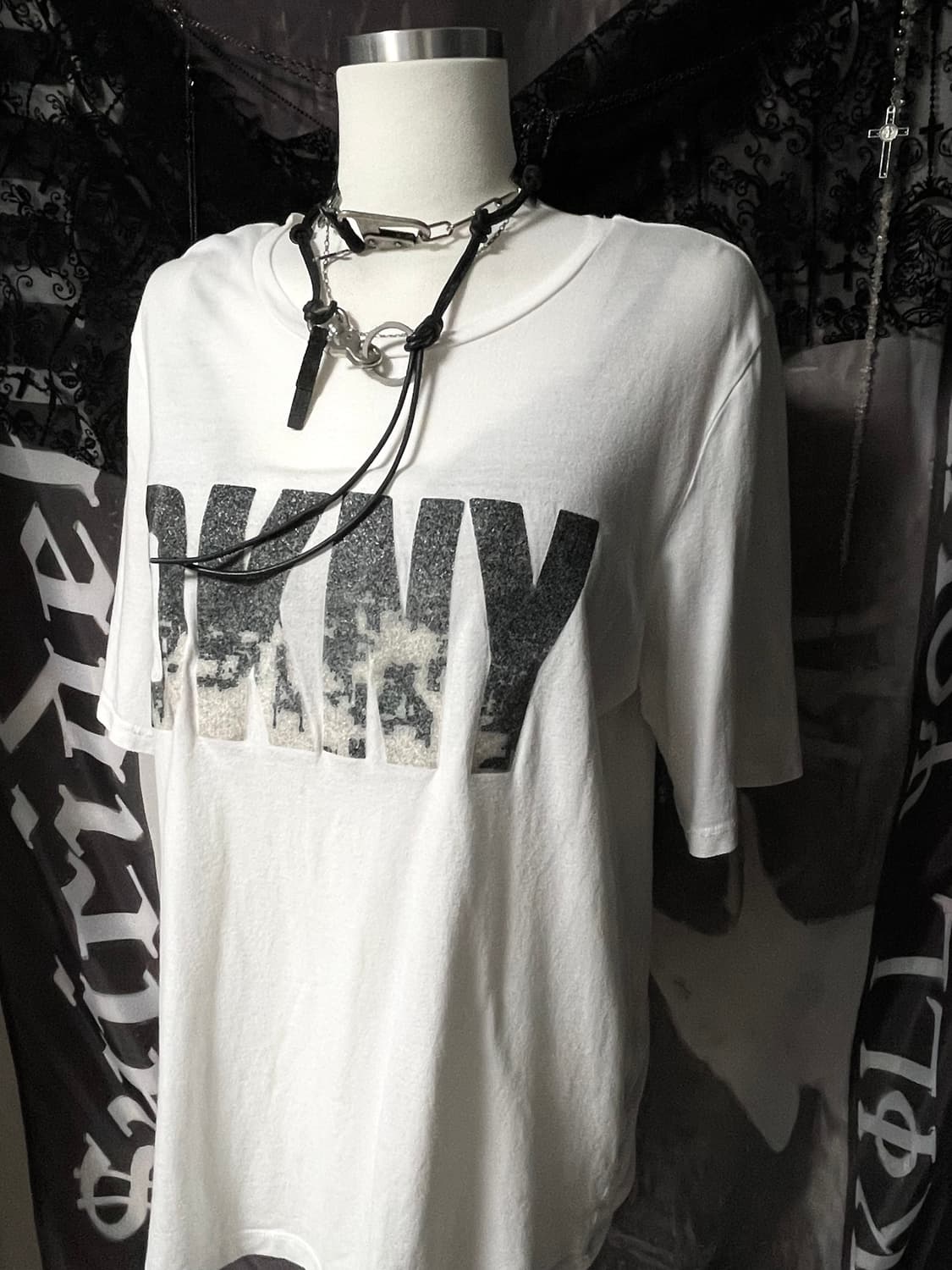 DKNY 00s 글리터반팔티셔츠오버핏 그런지유니섹스빈티지핀터펑크코르티스깔 상품이미지3