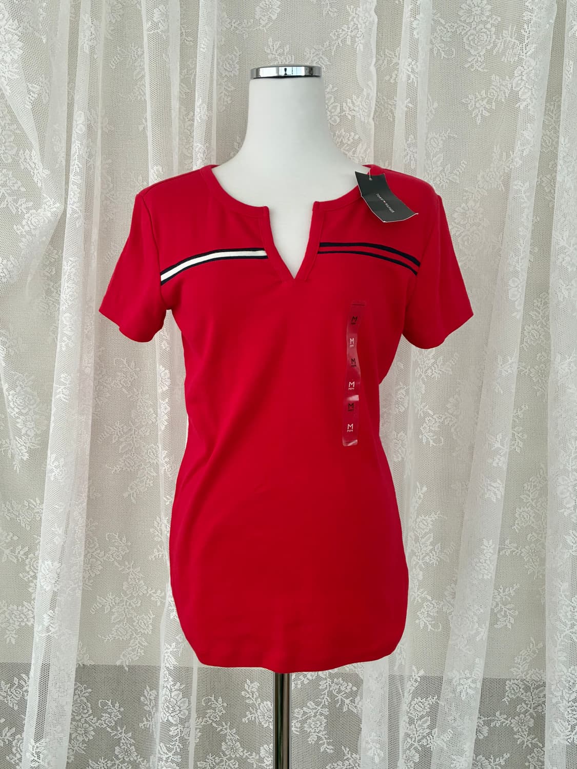 M) 새상품 타미힐피거 여성 반팔 티셔츠 레드 상품이미지1