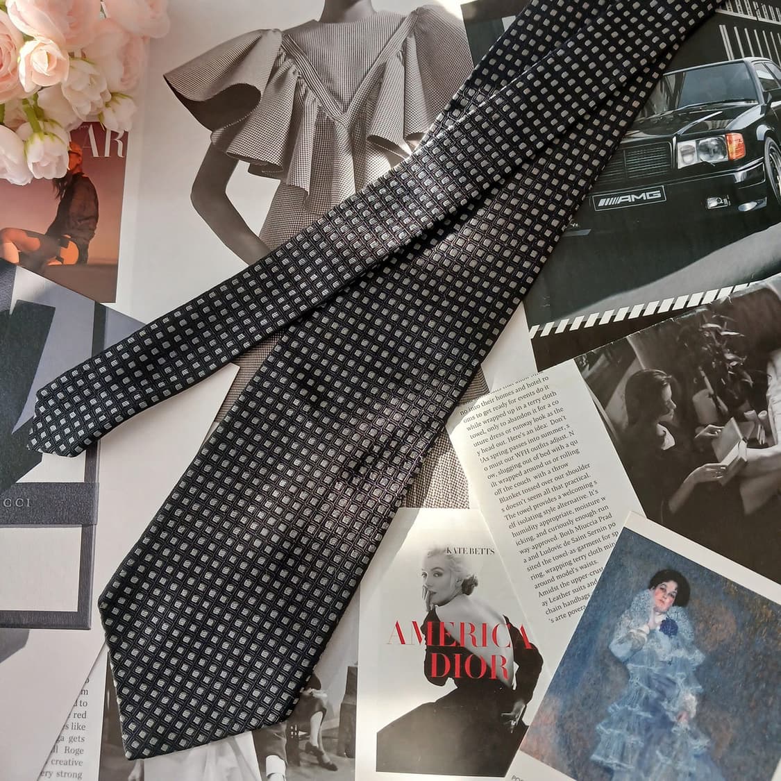 아쿠아스큐텀 실크 블랙 패턴 넥타이 9.7cm A등급 A19278
 상품이미지3