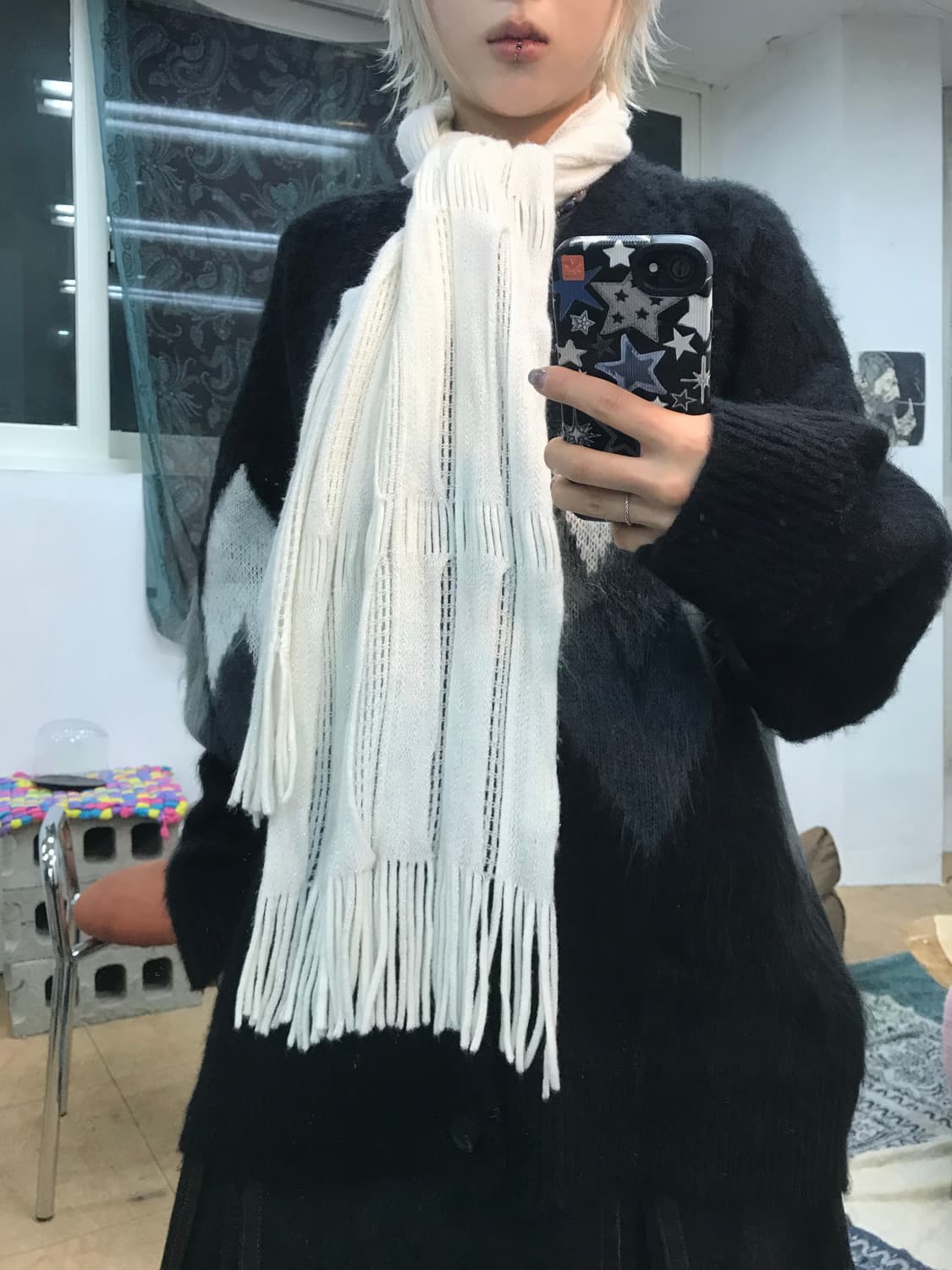 빈티지 화이트 틴셀 니트 머플러 목도리  상품이미지2