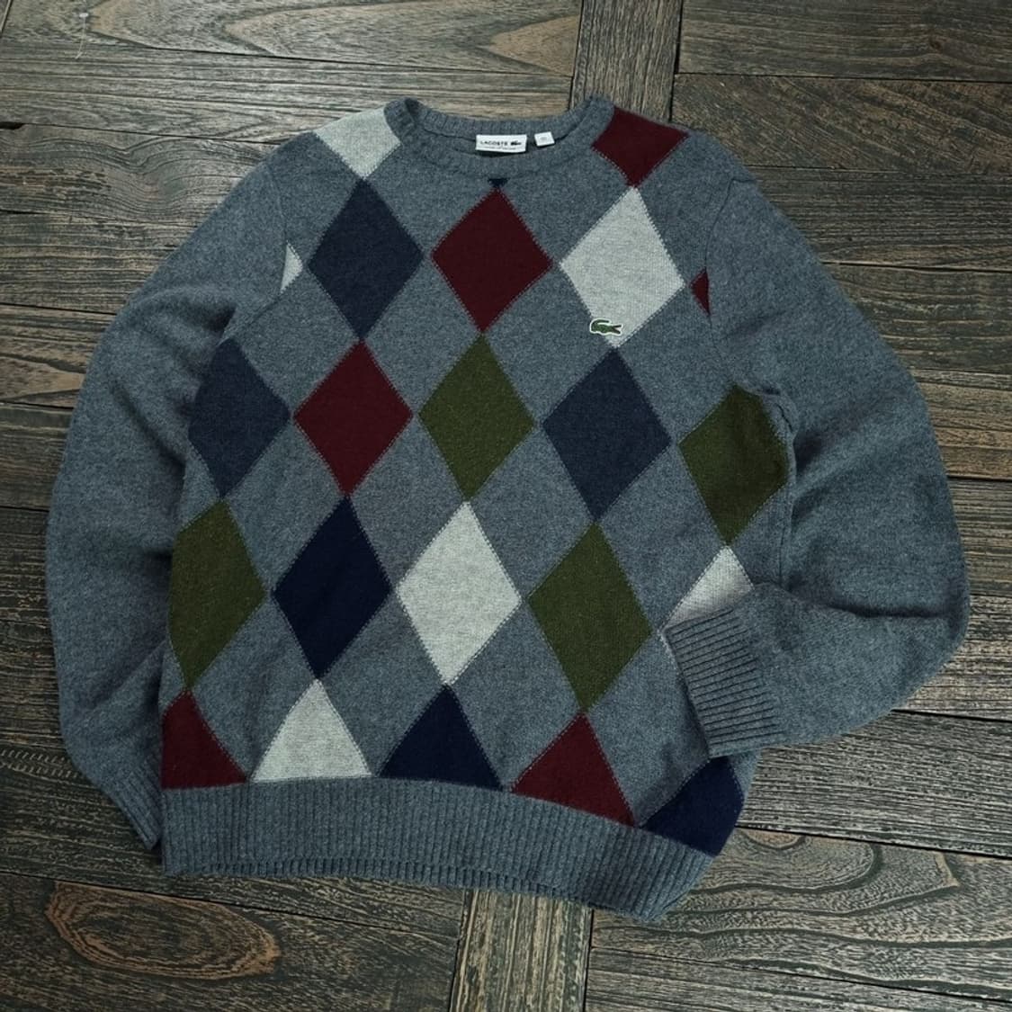 [라코스테] 로고 패치 아가일 체크 니트 그레이 M18978 상품이미지1