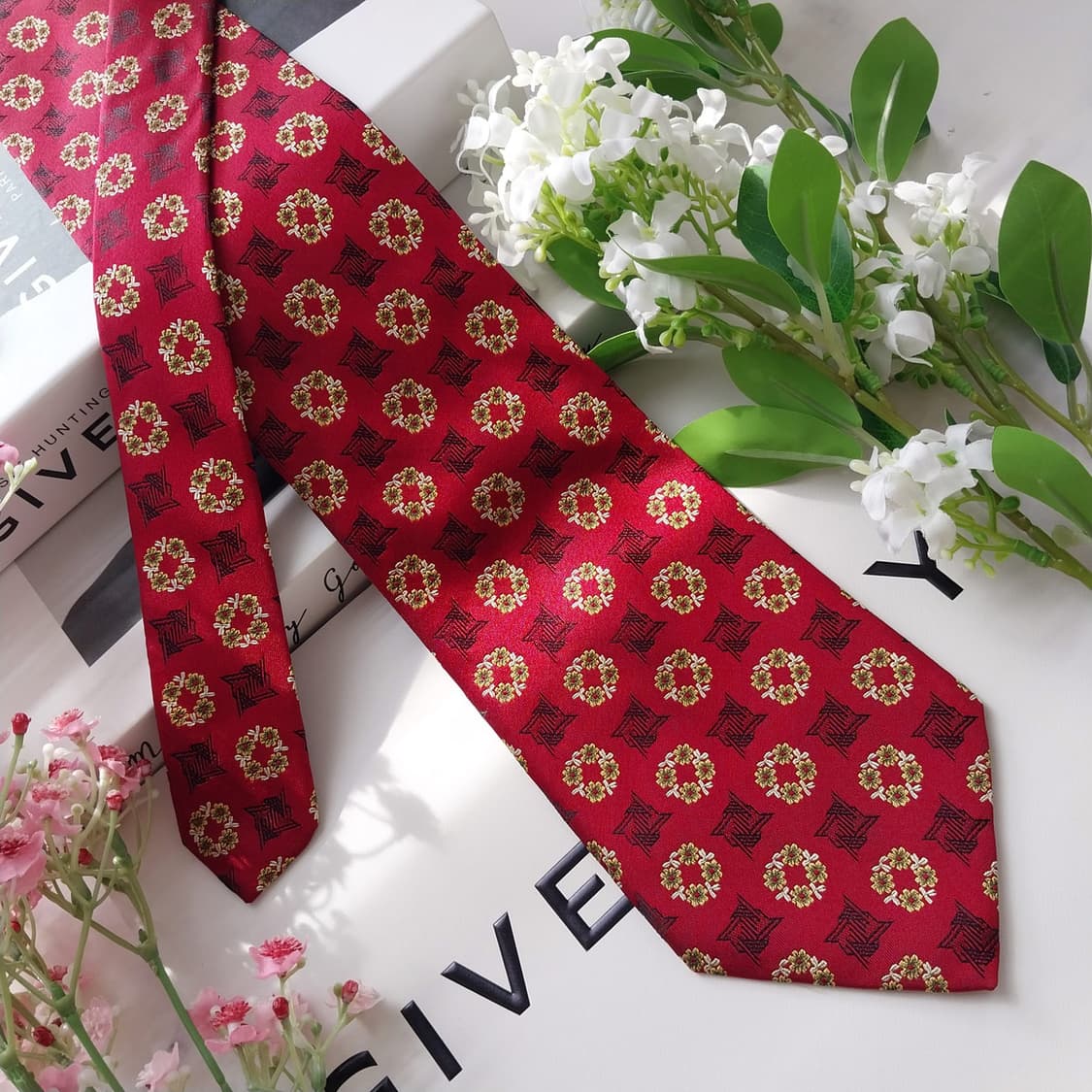 지방시 실크 레드 패턴 넥타이 9.8cm A+등급 K2159 상품이미지4