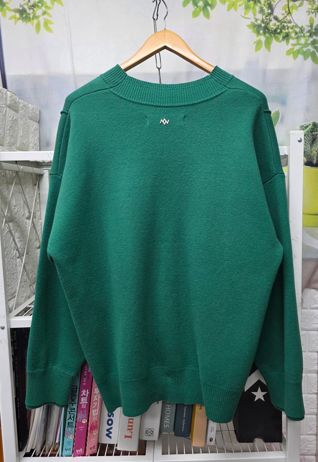 지제로 송지오 남성니트 M 세미오버핏 더블립 브이넥 그린니트 MM17 상품이미지1