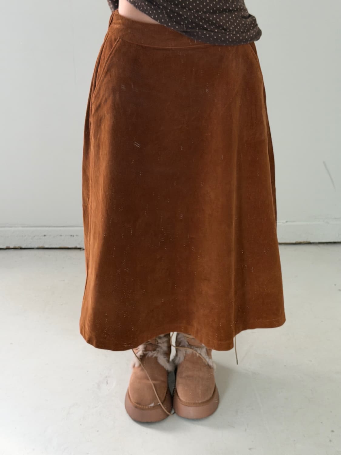 일본빈티지 카멜 코듀로이 플레어스커트 상품이미지1