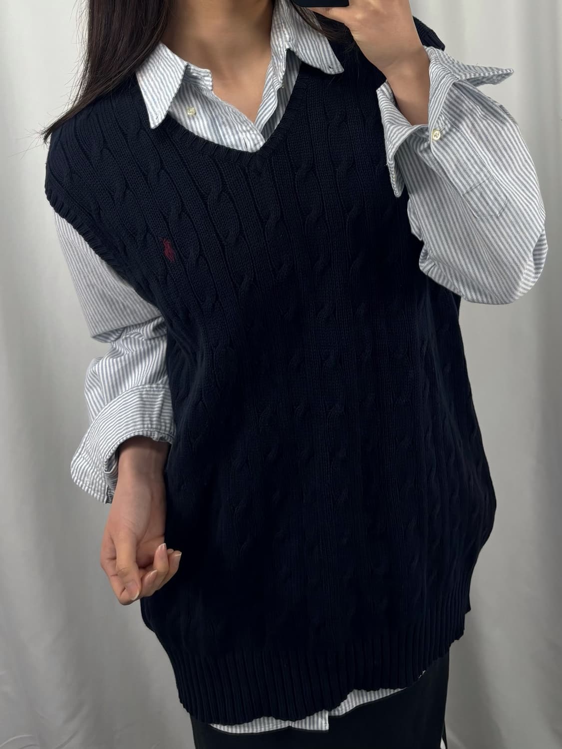 폴로 네이비 꽈배기 니트 베스트 상품이미지2