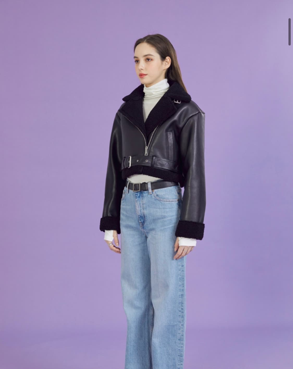 콜릿 벨트 크롭 무스탕 플리스 자켓 상품이미지1