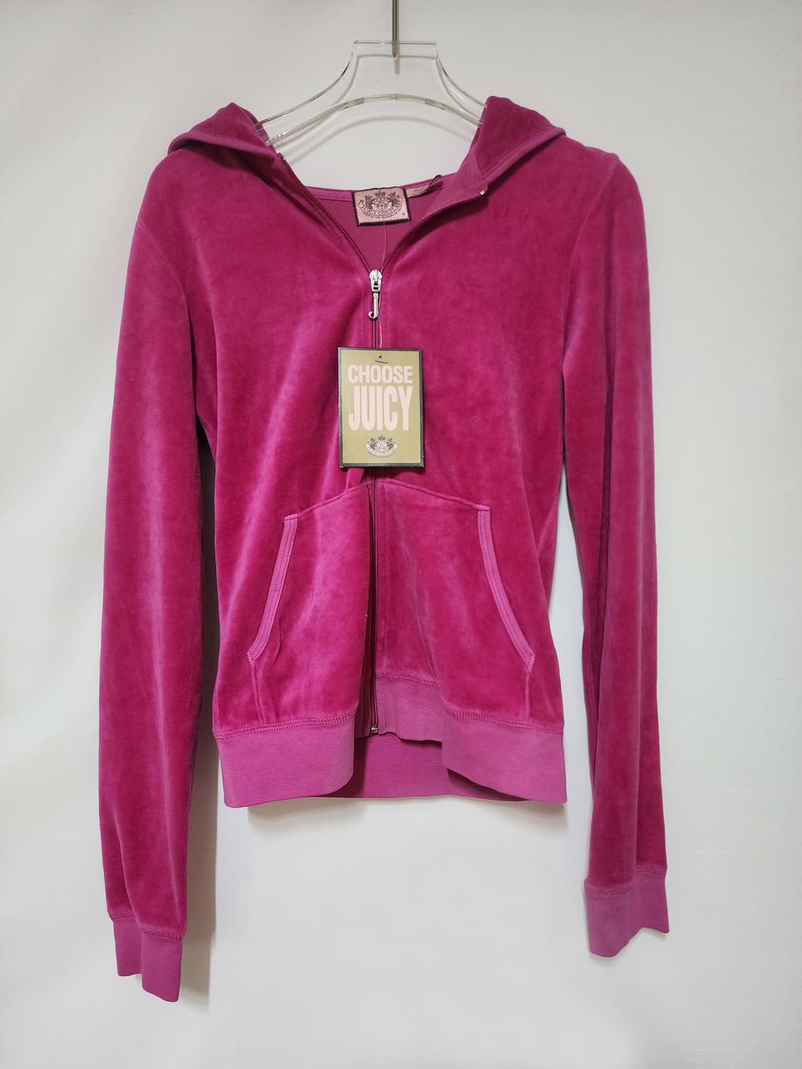 쥬시꾸뛰르 y2k 핫핑크 벨벳 후드집업 상품이미지1