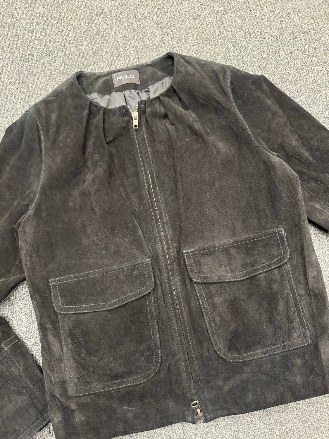 L)RULE 빈티지 여성 돈피가죽 논카라 집업 자켓 상품이미지2