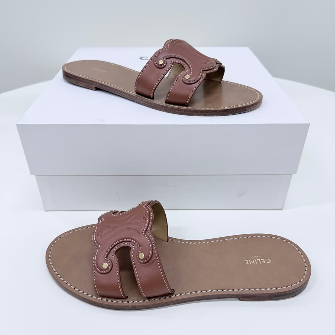[S급/260] 셀린느 트리오페 카프스킨 뮬 샌들 슬리퍼 브라운 상품이미지2
