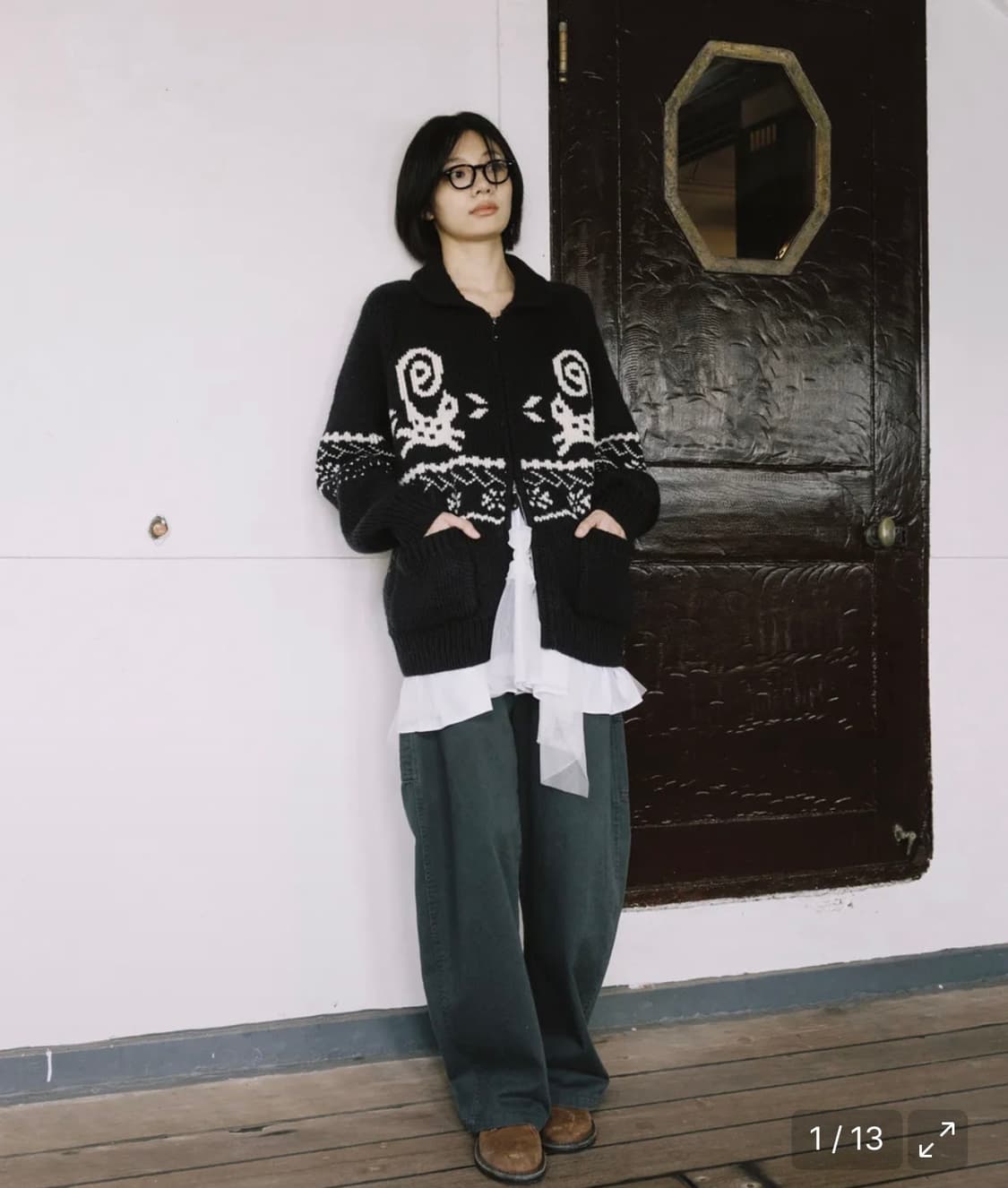 오헤시오 캣 그래픽 코위찬 집업 네이비 상품이미지1