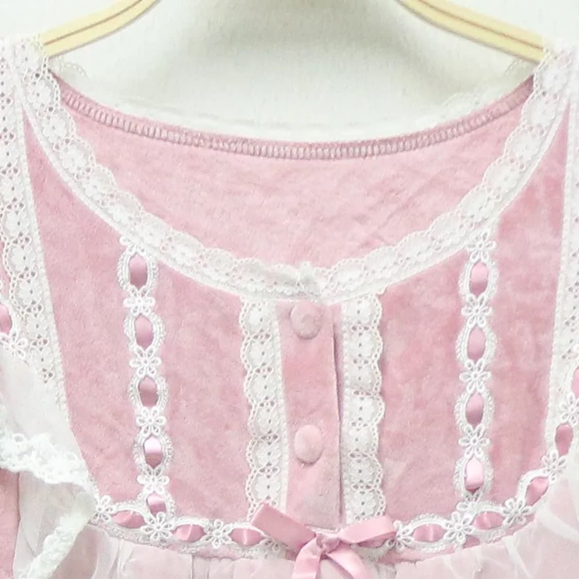 히메갸루 핑크 벨벳 레이스 홈웨어 원피스 61225 상품이미지5