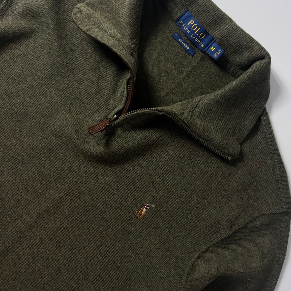 Polo  폴로 랄프로렌 자수 코튼 에스테이트립 카키 반집업 니트  상품이미지3