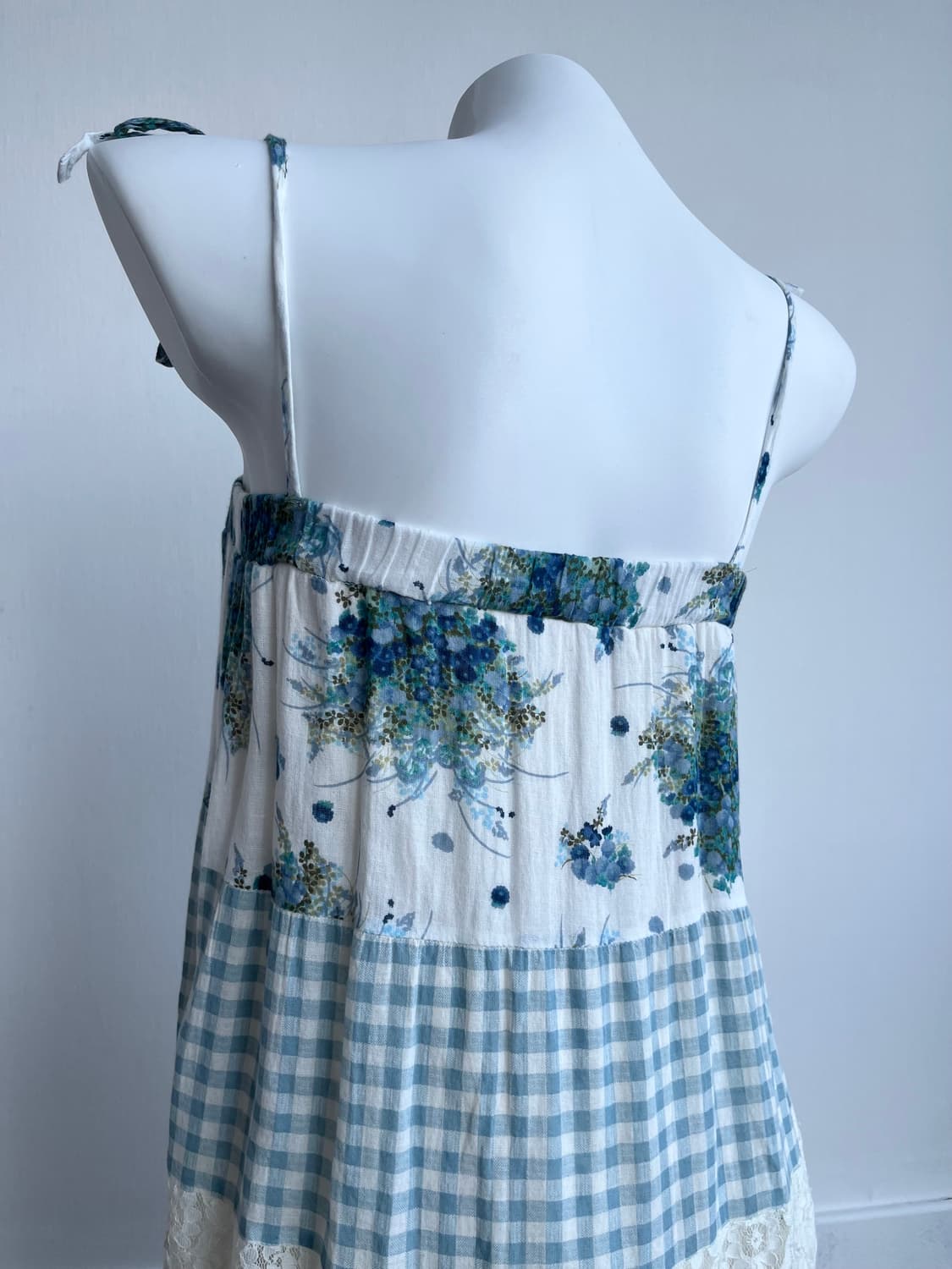 Silent Worth 블루 체크 레이스 끈 원피스 상품이미지5