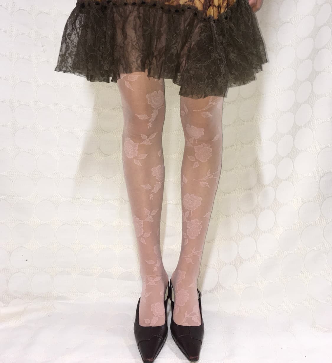 새상품 핑크 얇은 로즈 자카드 스타킹 상품이미지2